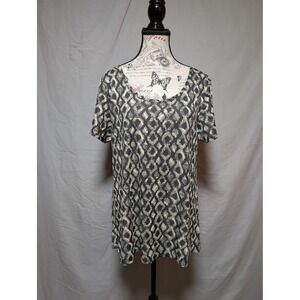 LuLaRoe Women's Black Cream Geometric Pattern‎ Swing Tunic Top New Size Large